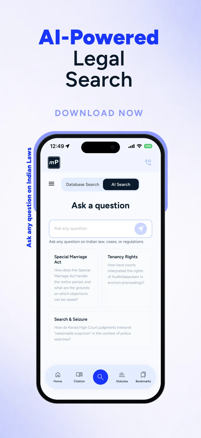 AI-powered legal search — asking a question on Indian law in the myPara app